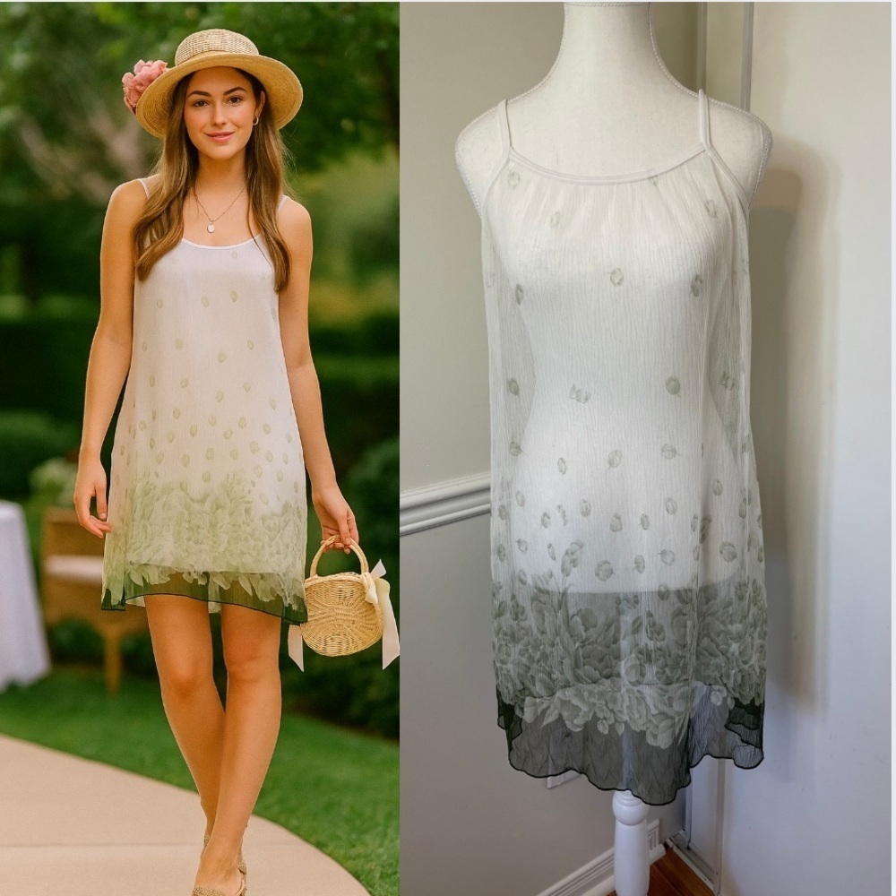 🐈Sheer Green Gradient Mini Slip Dress P2P 18"